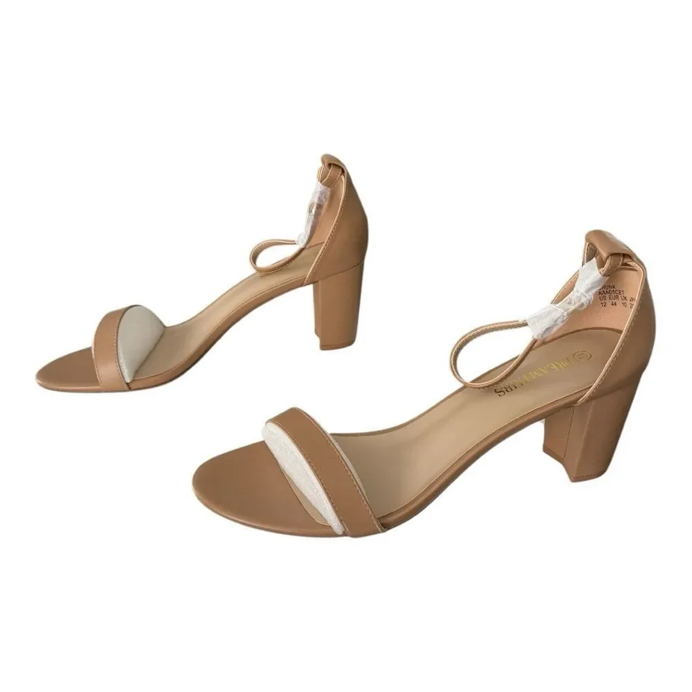 Dream Pairs Nude Tan Block Heel Ankle Strap Sandals Size 12 Low Chunk⁠